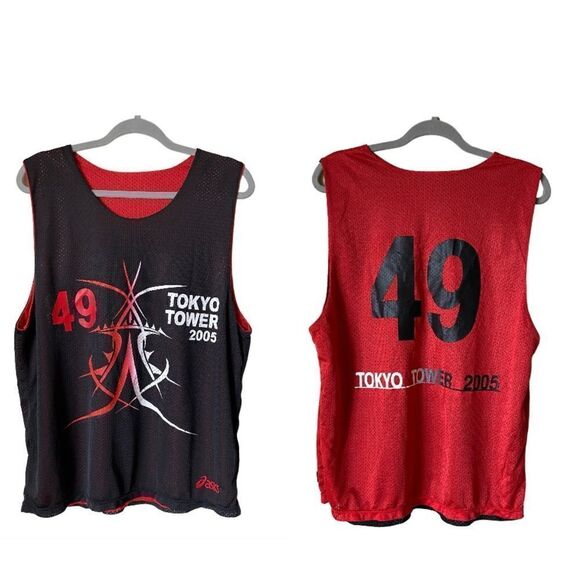Asics Tokyo Tower 2005 Red Black Jersey Two Sided Size L - Picture 1 of 8